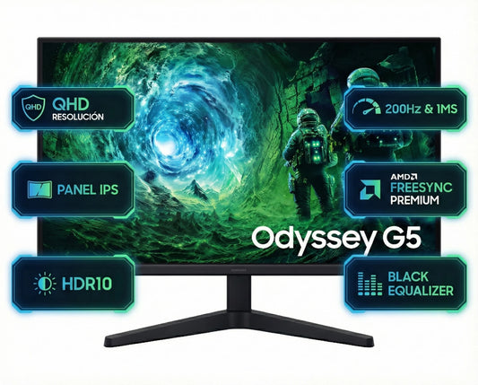 Monitor Gamer Samsung Odyssey G5 G53F 27 QHD IPS 200Hz FreeSync Premium