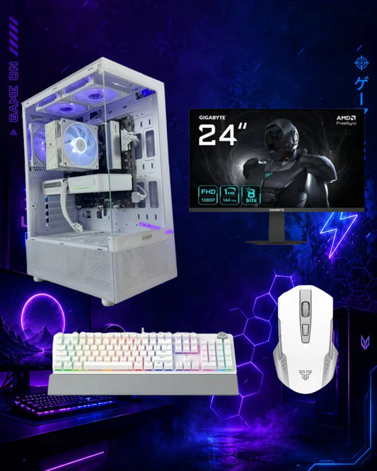 Pack PC Gamer Entrada | Ryzen 5500 / RTX 5060 / Monitor 24¨ / Teclado & Mouse Blancos