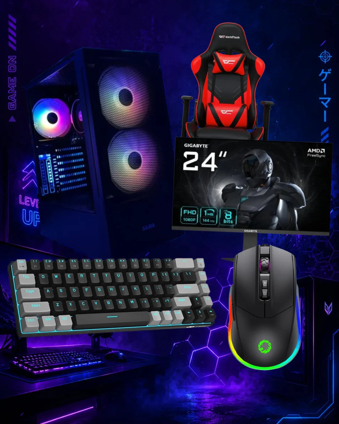 Pack PC Gamer Entrada | Ryzen 5 3400G / Monitor / Teclado / Mouse / Silla Gamer