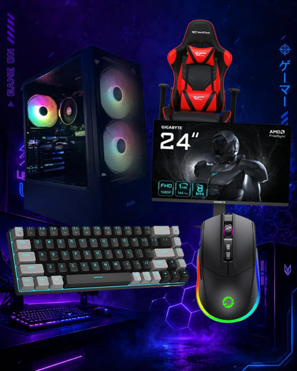 Pack PC Gamer Entrada | Ryzen 5 5500 / RTX 3050 / Monitor 144HZ / Teclado / Mouse / Silla Gamer